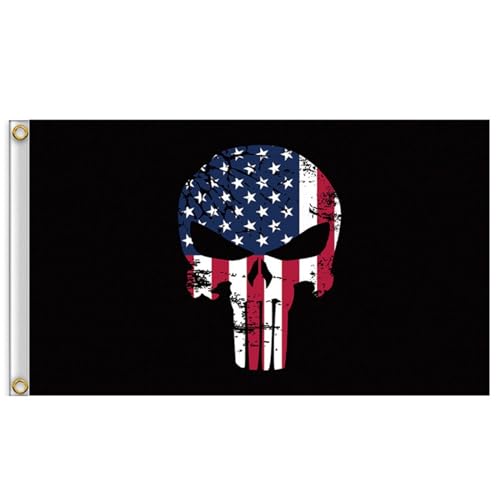 Fahne SKULL/Punisher, Flagge mit Metallösen Sicherung, Flagge(Black 6)