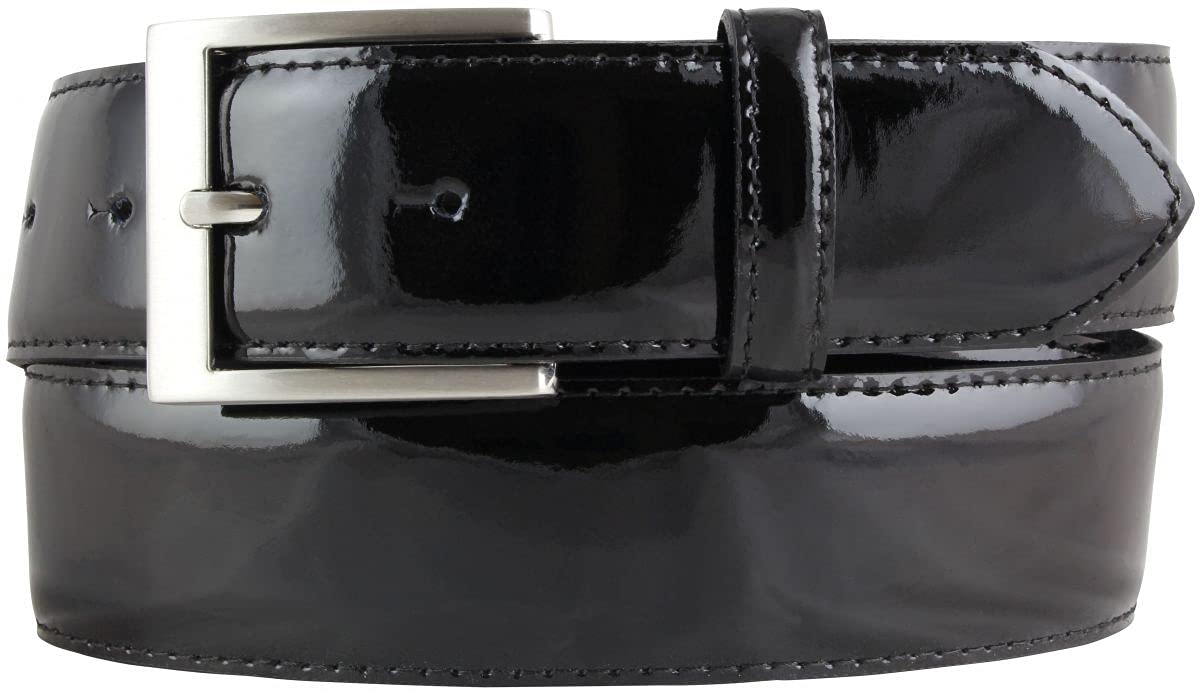 BELTINGER Lack-Gürtel mit Edelstahl-Gürtelschnalle 4 cm | Glänzender Leder-Gürtel 40mm Herren | Eleganter Gürtel made in Italy | Schwarz 110cm