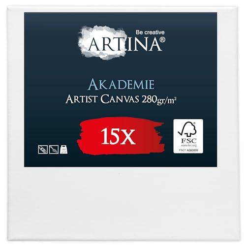 Keilrahmen Leinwand zum Bemalen 40x40 cm – Artina FSC® 15er Set Leinwand Keilrahmen Leinwände für Acrylfarben Canvas 100% Baumwolle – bespannte Keilrahmen Leinwände zum malen Acryl Leinwand Rahmen