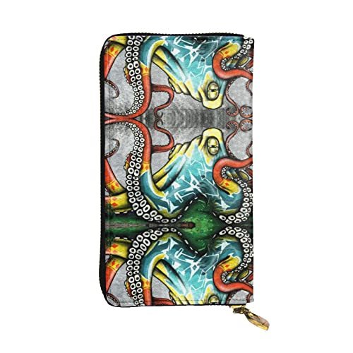 DMORJ Color Graffiti Octopus Leder Lange Clutch Geldbörse: 19 x 10 cm Bequem Leicht Wasserdicht Langlebig Schönes Geschenk, Schwarz, Einheitsgröße, Schwarz , Einheitsgröße