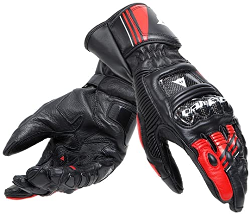 Dainese Druid 4 Gloves Motorradhandschuhe Sport Racing Handschuhe Leder, BLACK/LAVA-RED/WHITE, L