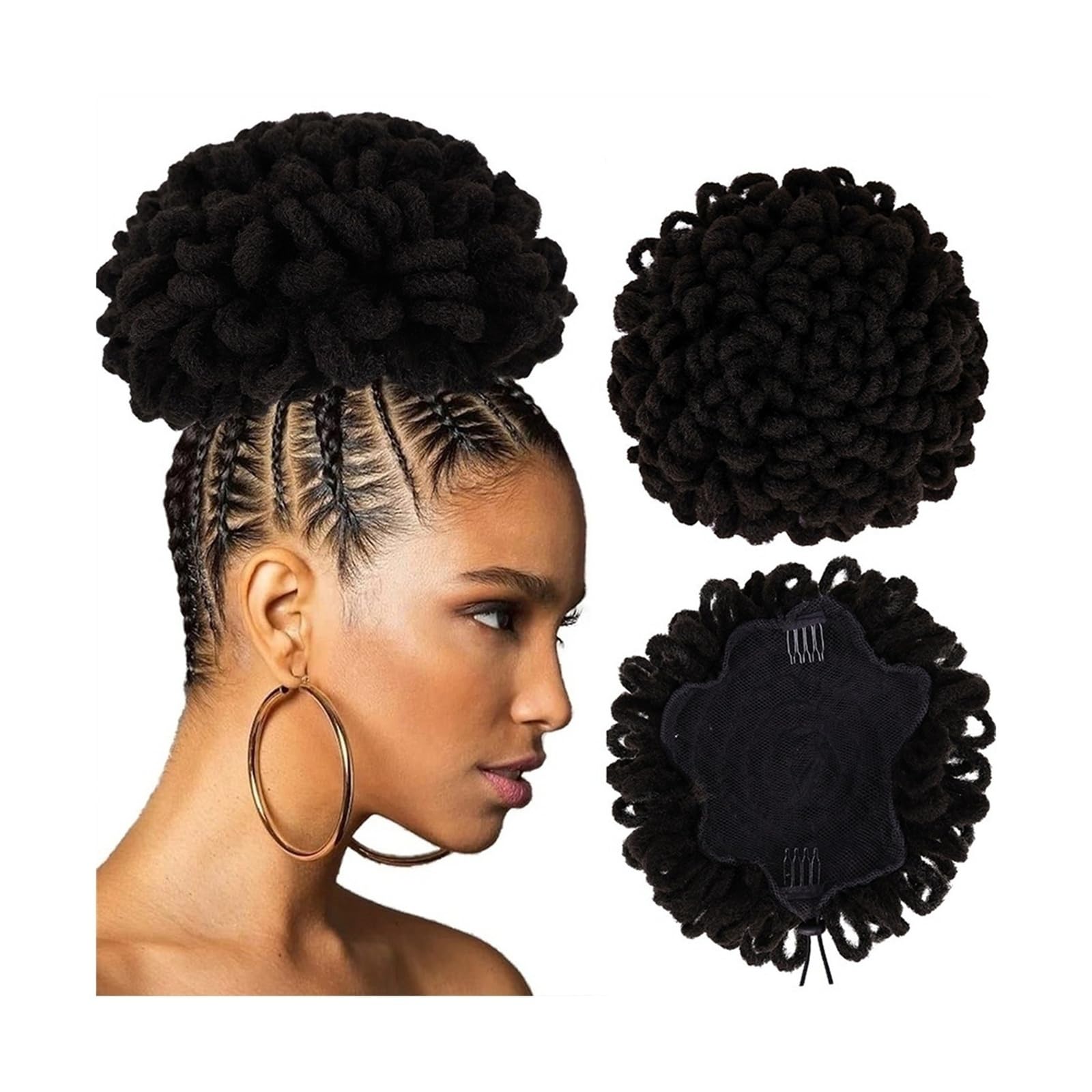 Haarteil Dreadlock Dutt Afro High Puff Kordelzug Pferdeschwanz Haarknoten Haarteile Faux Locs Clip In Pferdeschwanz Extensions Synthetische Haarknoten Stücke for schwarze Frauen Haarverlängerung(D)