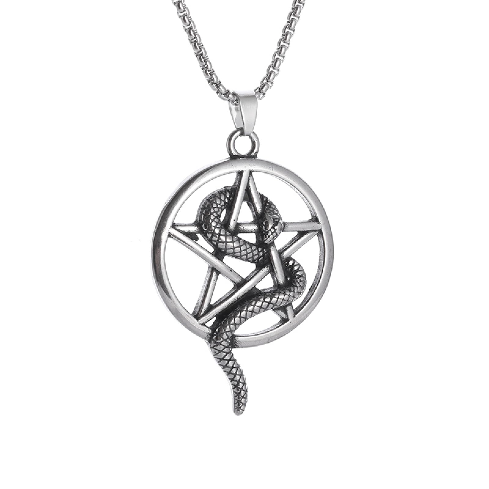 GZHENGZG Herrenhalsketten und Damenschmuck Vintage-Pentagramm-Anhänger für Männer und Frauen, 3D-Halskette Spirale Tier Nake, Motorrad-Amulette als Geschenk