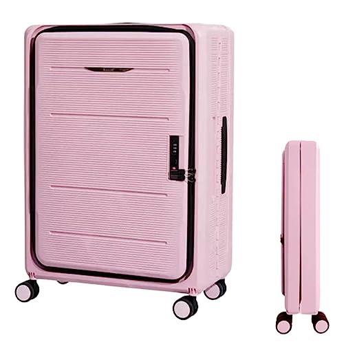 KJZQXYX Faltbarer Koffer, geräuschlose Kombinationsbox mit Frontöffnung, Rollkoffer, Verstellbarer Trolley mit drei Geschwindigkeiten (pink 24 in)