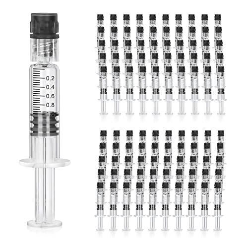 Mkcavne 1 Ml Glas Spritze 100 StüCk Wiederverwendbares HitzebestäNdiges Borosilikat RöHrchen, Geeignet für Labor, FlüSsig, Nadelfrei