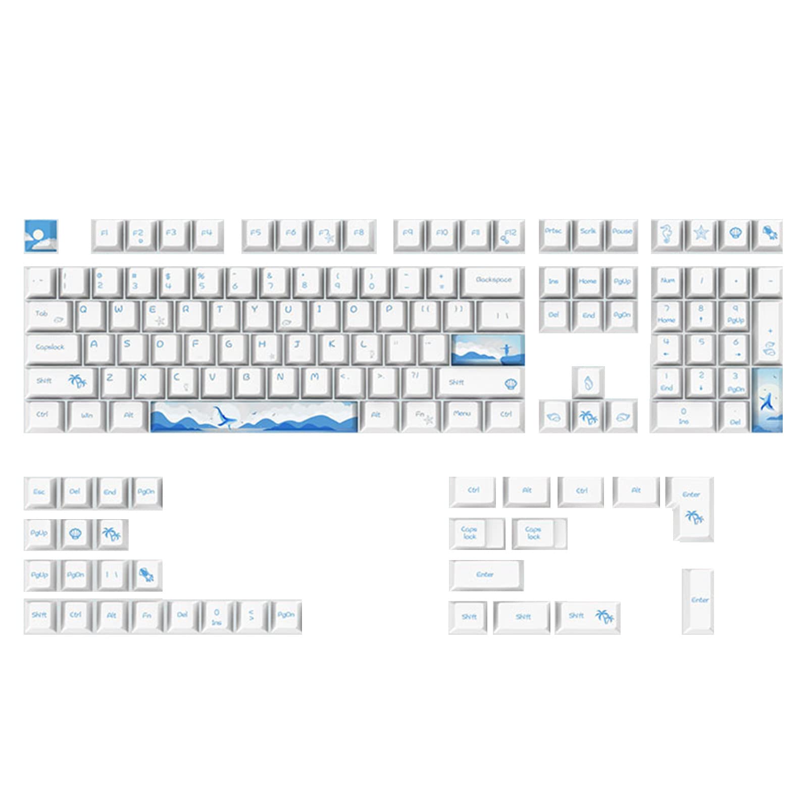 Qsvbeeqj 108 Tasten Delfinspiel Tastenkappen PBT 5 Seiten Farbsublimation Tastenkappe für Tastenkappen 6,25 7U für mechanische Tasten