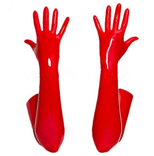 Erwachsene Unisex Schwarz Latex Lange Handschuhe Opernfetisch Latexhandschuhe Gummiarm Lange Fäustlinge Fingered Rote Handschuhe,Red,M