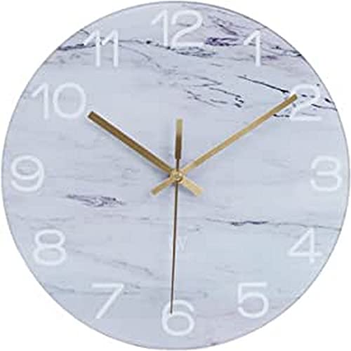 LW Collection Wanduhr Glas Marmor Noah Weiß 30cm - Kleine Uhr - Leise Wanduhr - Küchenuhr leises Uhrwerk - Glaswanduhr mit Marmoroptik - Marmoruhr