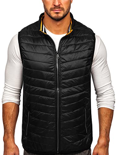 BOLF Herren Weste mit Stehkragen Steppweste Bodywarmer Daunenweste Reißverschluss Ärmellose Sportweste Zip Wärme Freizeit Outdoor Style 7103 Schwarz XXL [1U1]