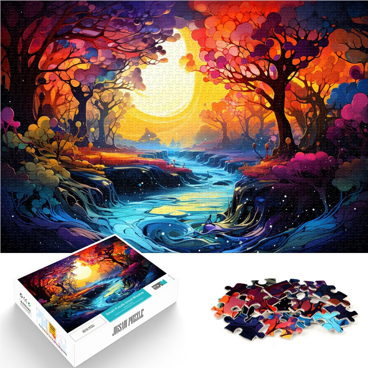 Spielgeschenk Puzzle psychedelische Bunte Landschaft 1000 große Teile Puzzle für Erwachsene Holzpuzzle Dekomprimierendes geistiges Lernspielzeug 1000 Teile (50 x 75 cm)