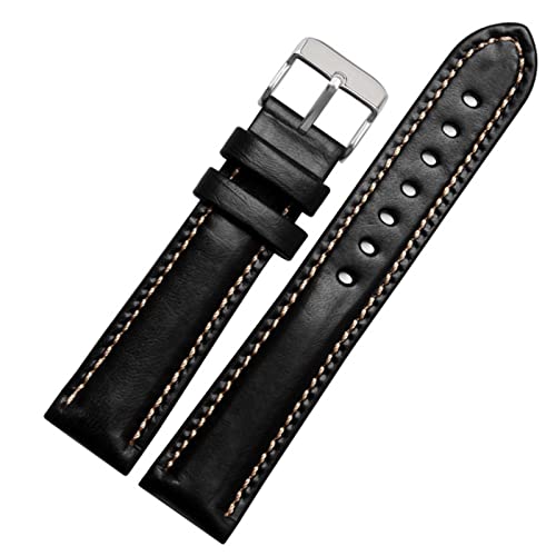 SCRUBY Für klassische Allzweck -Weave -Weave -Band -Modemarkenband 18mm 20mm 21mm 22 mm echtes Leahther Armband(Black-silver,20mm)