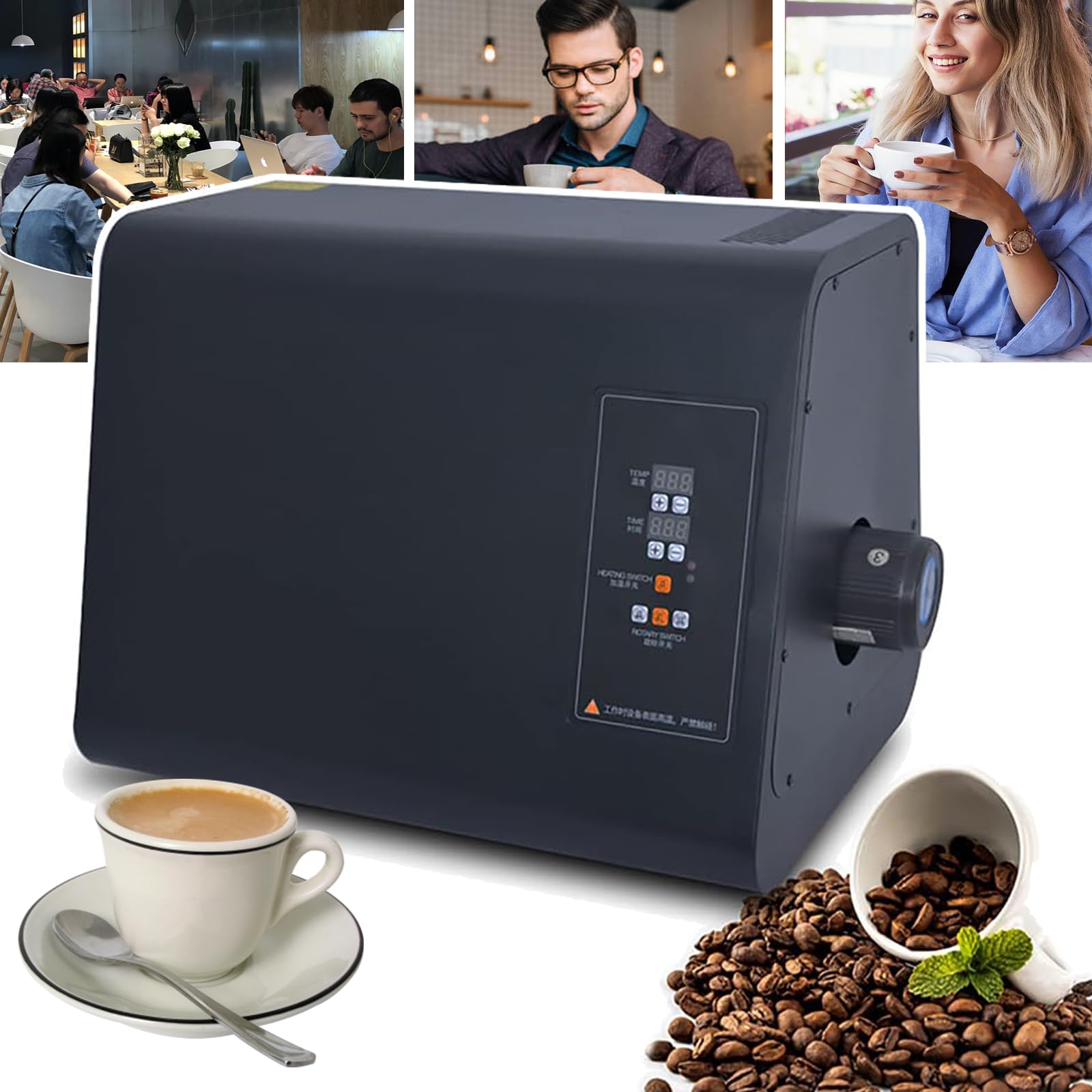 JMbpkduHs Elektrische Kaffeeröstmaschine, 1500 W, Temperaturregelung (50 °c – 300 °c) + Timer (0–60 Minuten), Effiziente Wärmeableitung, Für Automatisches Backen Zu Hause Und Im Gewerbe