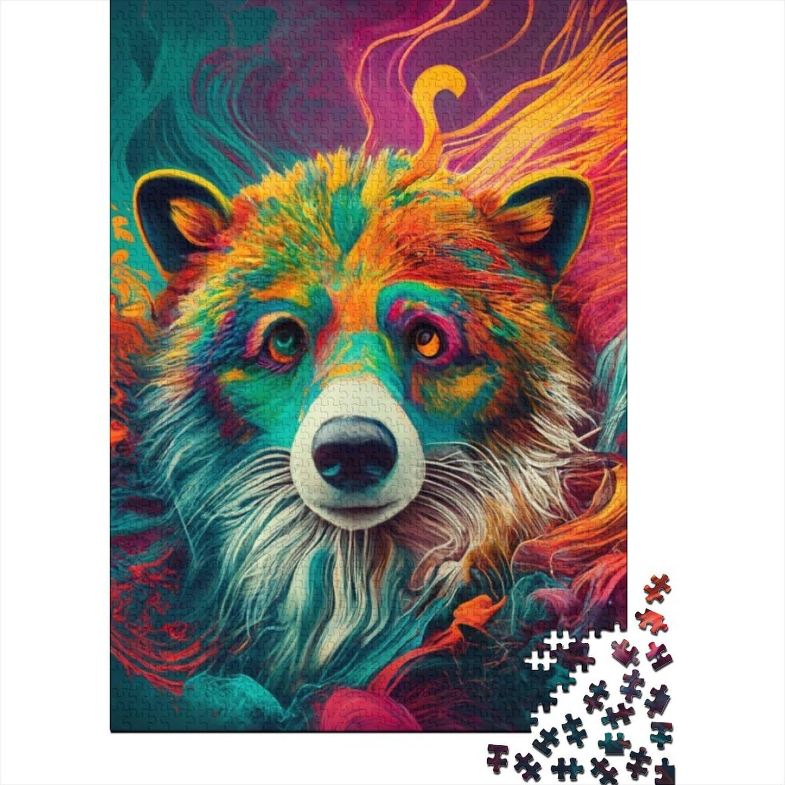 Fantasy Strange Wolf Holzpuzzle Erwachsenenpuzzle Kunstpuzzle für Erwachsene 1000 Teile Holzpuzzle für Erwachsene Teenager 29,53x19,69 Zoll