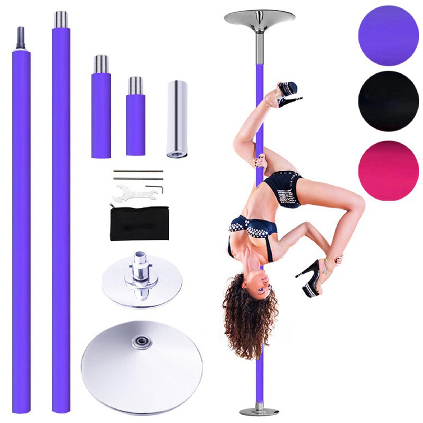 Gvqng Tanzstange, Drehbare Statische Tanzstange, Hochleistungs-Stripperstangen, Tragbare, Abnehmbare Pole-Dance-Stange, Professionelle Tanzstange, FüR Fitness, Training,Lila