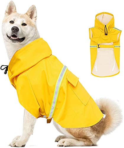 GYYJW Hunderegenmantel für große Hunde, wasserdicht, reflektierend, Regenmantel, verstellbare Hundejacke mit Geschirrloch für mittelgroße und große Hunde