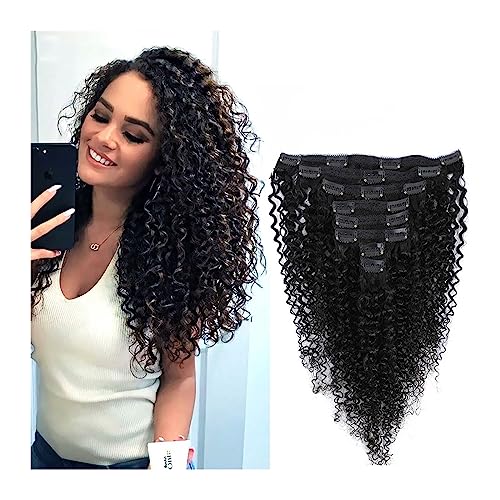 Clip-in-Haarverlängerungen Lockige Clip-in-Echthaar-Extensions, 120 g, lockige Echthaar-Clip-in-Extensions for schwarze Frauen, natürliche schwarze Farbe, 8 Stück, brasilianische afroamerikanische Haa