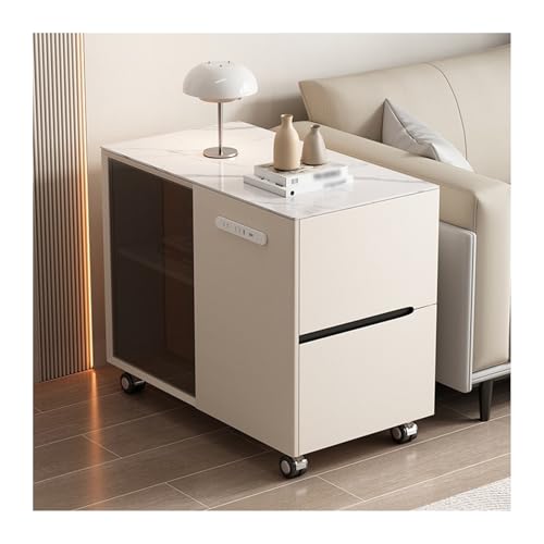 FUHAI-666 Sofa Sideboard Light Luxury mit Rollen Abnehmbares Sideboard Kleiner Beistelltisch Wohnzimmer Sideboard Beistelltisch Schrank(Beige,Left)