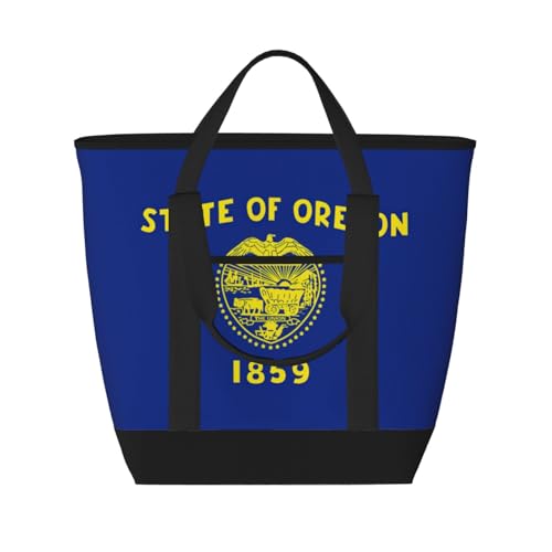 YQxwJL Isolierte Kühltasche mit Oregon-Flagge, großes Fassungsvermögen, Einkaufstasche, Reisetasche, Strand, wiederverwendbare Einkaufstasche für Erwachsene, Schwarz, Einheitsgröße