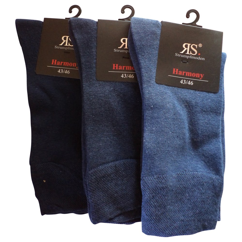 Gesundheitsstrumpf 6 Paar Socken Pia RS Harmony Socken ohne Naht Softrand Schwarz Grau Blau Weiß (47-50, Blau-töne)