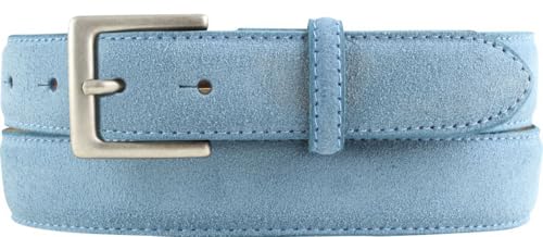 BELTINGER Gürtel aus Veloursleder 3,0 cm | Velour-Ledergürtel für Herren 30mm | Wildleder-Gürtel mit antik-silber Gürtelschließe | Jeansblau 85cm