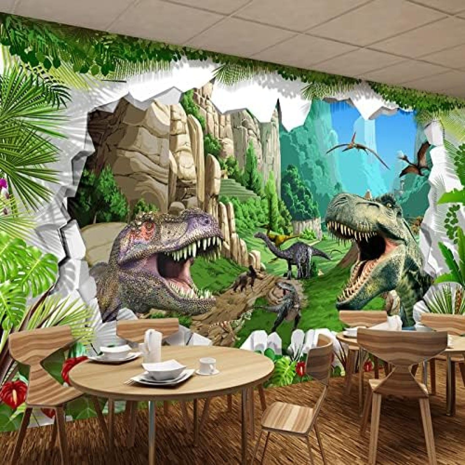 XLMING Cartoon Dinosaurier Kinderzimmer 3D Tapete Wohnzimmer Sofa Schlafzimmer Esszimmer Home Dekoration Wand-350cm×256cm