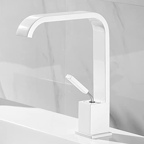 Wasserfall Wasserhahn Bad Einhandmischer Waschtischarmaturen, Moderner Elegant Stil Messing Waschtischarmatur Kaltes Und Heißes Wasser Vorhanden, Keramikventil, Weiß