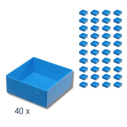 Hünersdorff 40 St. Einsatzbox 108 x 108 x 45mm (L x B x H) - Einsatzkasten Set - zur individuellen Bestückung von Sortimentskästen, Kleinteile-Koffern, Schubladen und Schränken - Blau