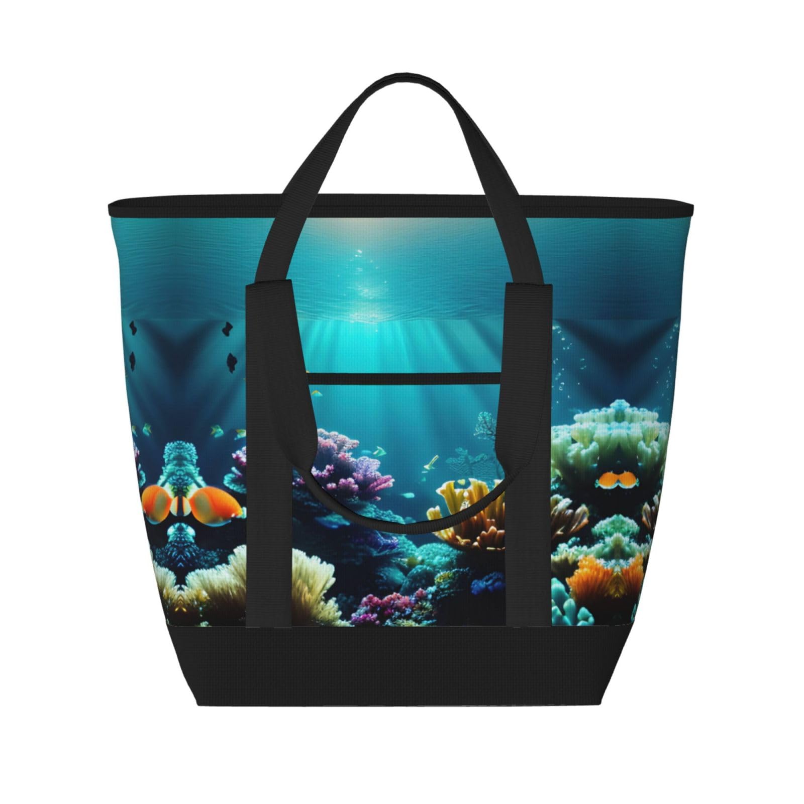 YQxwJL Isolierte Kühltasche mit Unterwasserlandschaft, großes Fassungsvermögen, Einkaufstasche, Reisetasche, Strand, wiederverwendbare Einkaufstasche für Erwachsene, Schwarz, Einheitsgröße