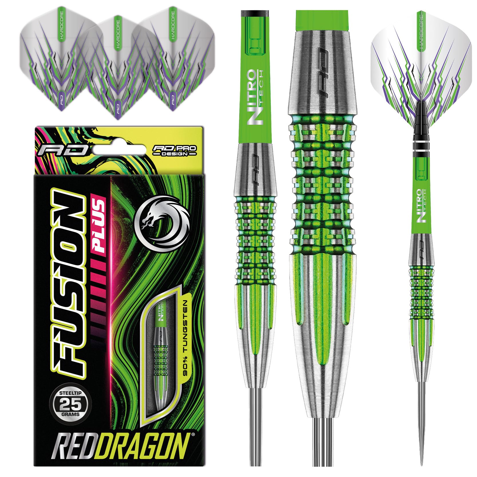 RED DRAGON Fusion Plus 25 Gram Professional Tungsten Darts Set mit Flights und Schäfte