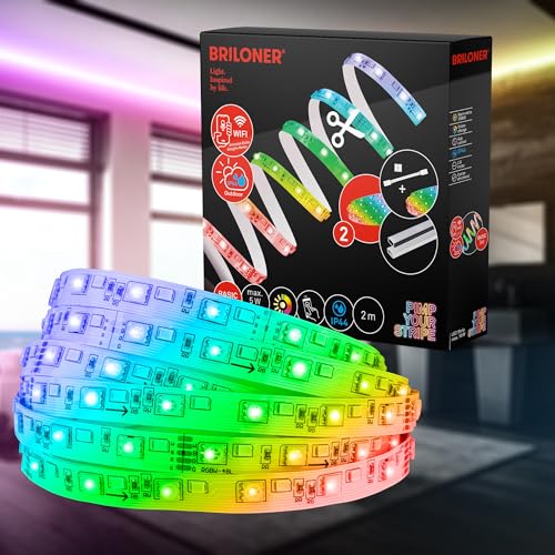 BRILONER - Pimp your Stripe Starter Set 2m LED Strip, IP44 Spritzwasserschutz, App- Sprachsteuerung, 3m Zuleitung, buntes RGBW, Kürzbar, Outdoor, LED Streifen, LED Lichtleiste, Terrasse Deko