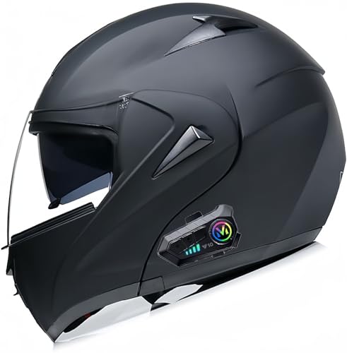 Bluetooth-Motorradhelm, Doppelvisier, DOT/ECE-Zertifizierter Hochklappbarer Modularer Helm, Integrierter Doppellautsprecher Mit Mikrofon, Mopedhelm E,S55-56cm