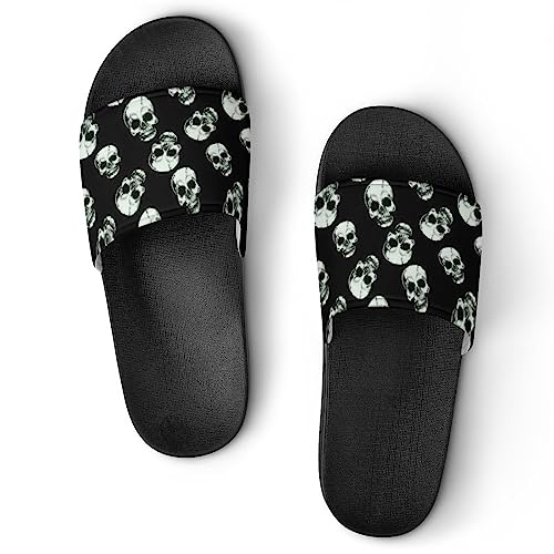 HABXNJF Duschpantoffeln Schwarz Totenkopf Slider für Damen und Herren, rutschfeste Slides, Schwarzer Totenkopf, 41 1/3 EU