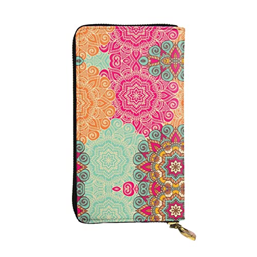 DMORJ Boho Mandala Bunte Blumen Leder Lange Clutch Geldbörse: 19 x 10 cm Bequem Leicht Wasserdicht Langlebig Schönes Geschenk, Schwarz, Einheitsgröße, Schwarz , Einheitsgröße