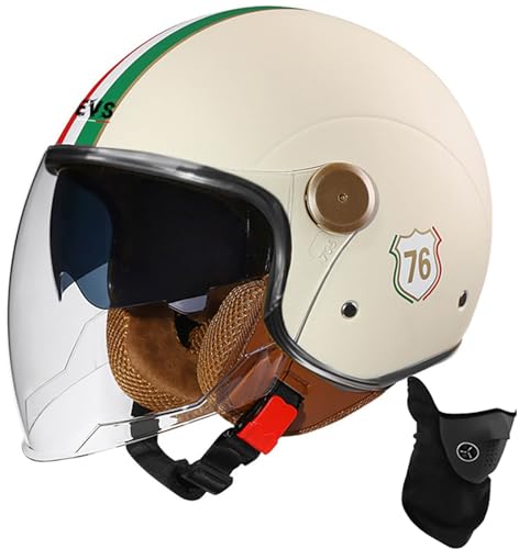 Offener Helm, Motorrad-Halbhelm, DOT/ECE-Zugelassener Motorrad-Sturzhelm Mit Sonnenblende, Retro-Vintage-Stil, Motorrad-Vespa-Jet-Helm Für Kinder, Jugendliche, Männer Und Frauen 11,M 56-57cm