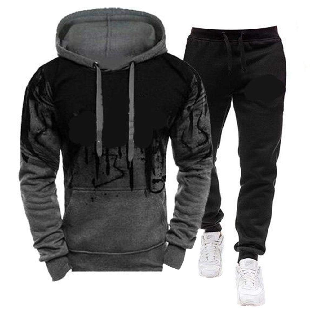 SOMTHRON Herren Trainingsanzug Sportanzug Jogging Jacke Hose Sets Sweatshirt mit Langen Ärmeln und rundem Ausschnitt Pullover Fleece Kapuzenpullis 1 Sätze Sporthose + Hoodie Herbst 2020