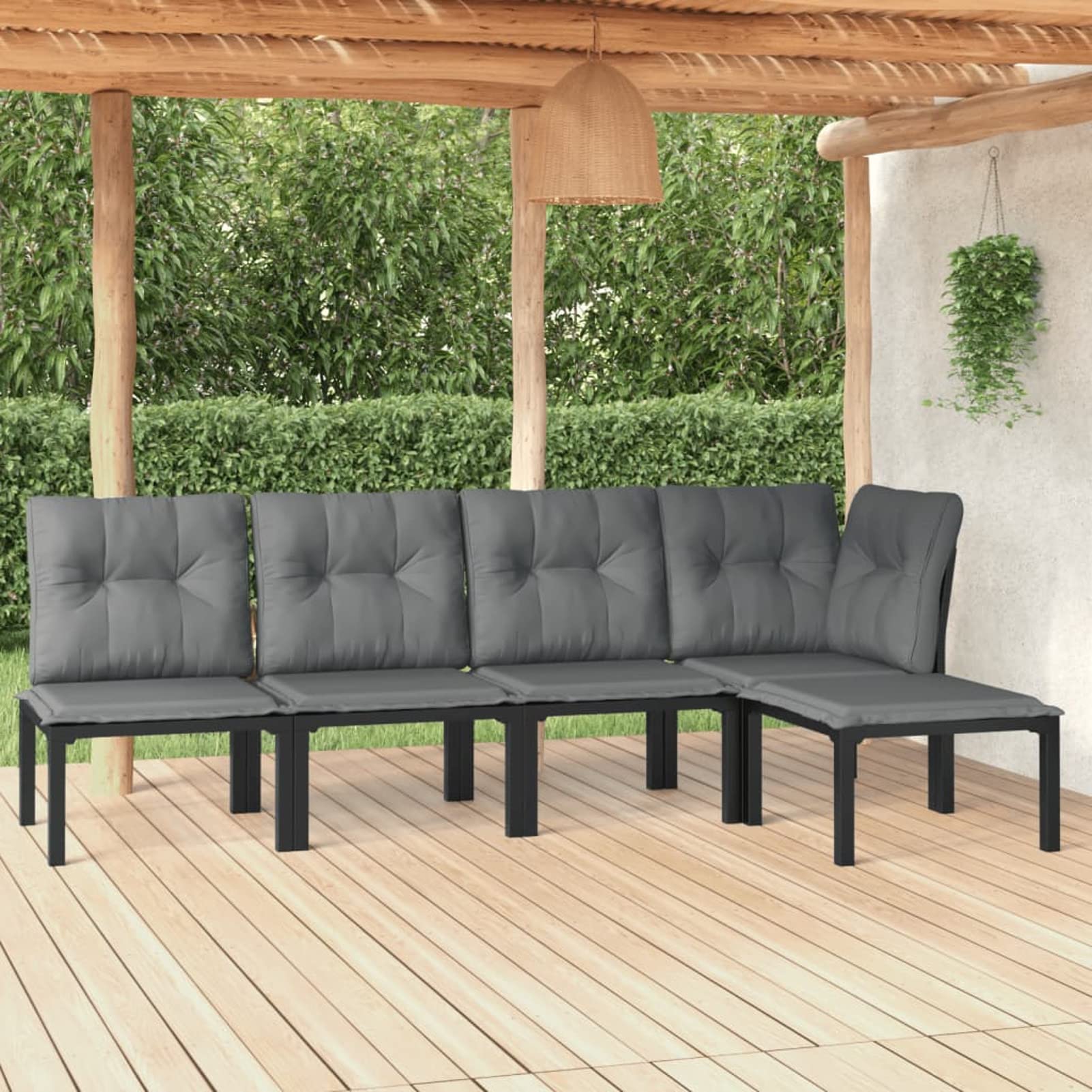 Juroupi 5-tlg. Garten-Lounge-Set Outdoor MöBel Garten LoungemöBel Set Lounge-Sessel Lounge Sets Schwarz und Grau Poly Rattan - 3187745