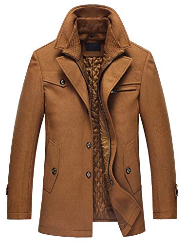 Lavnis Herren Warm Wollmantel Stehkragen Wintermantel Kurzmantel Winter Jacke Business Freizeit Style4 Camel L