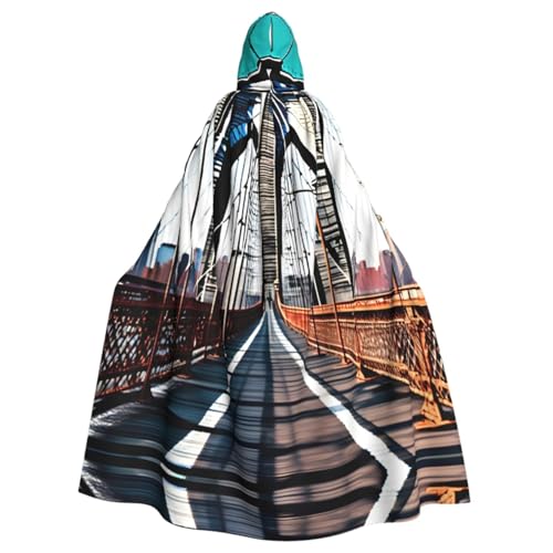 YQxwJL Brooklyn Bridge Print Halloween Umhang Herren mit Kapuze Umhang Renaissance Umhang für Erwachsene Cosplay Hexenumhang Umhang Umhang