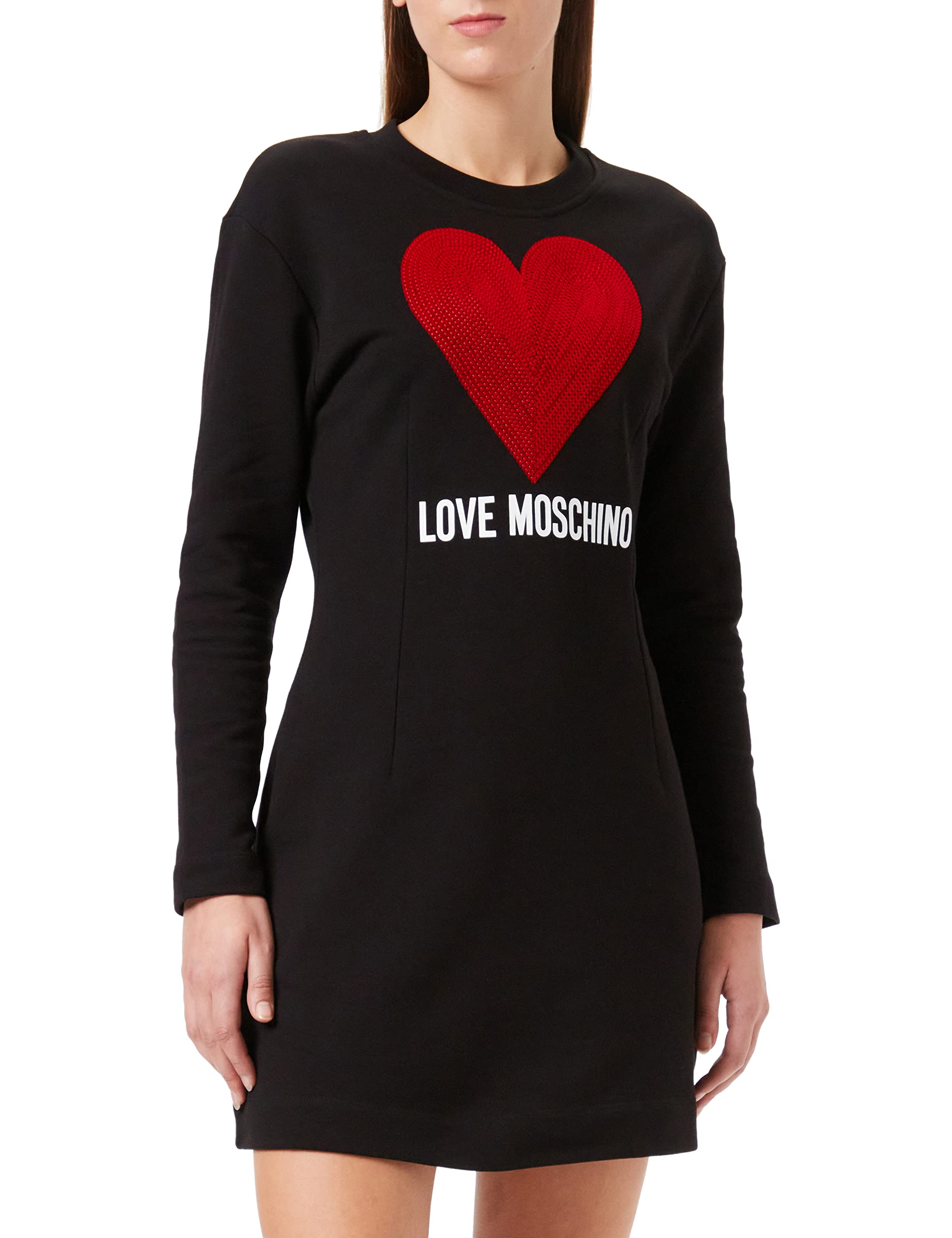 Love Moschino Women's Tight fit Long-Sleeved with Maxi Heart Dress, Black, 40