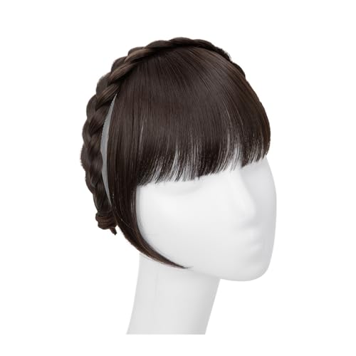 Pony Extension für Damen Synthetische Stirnband-Pony-Verlängerung, Kunsthaar, stumpfe Fransen mit langen Seiten for Frauen, natürlicher falscher schwarz-braun-blonder Pony Fringe Bangs(6)