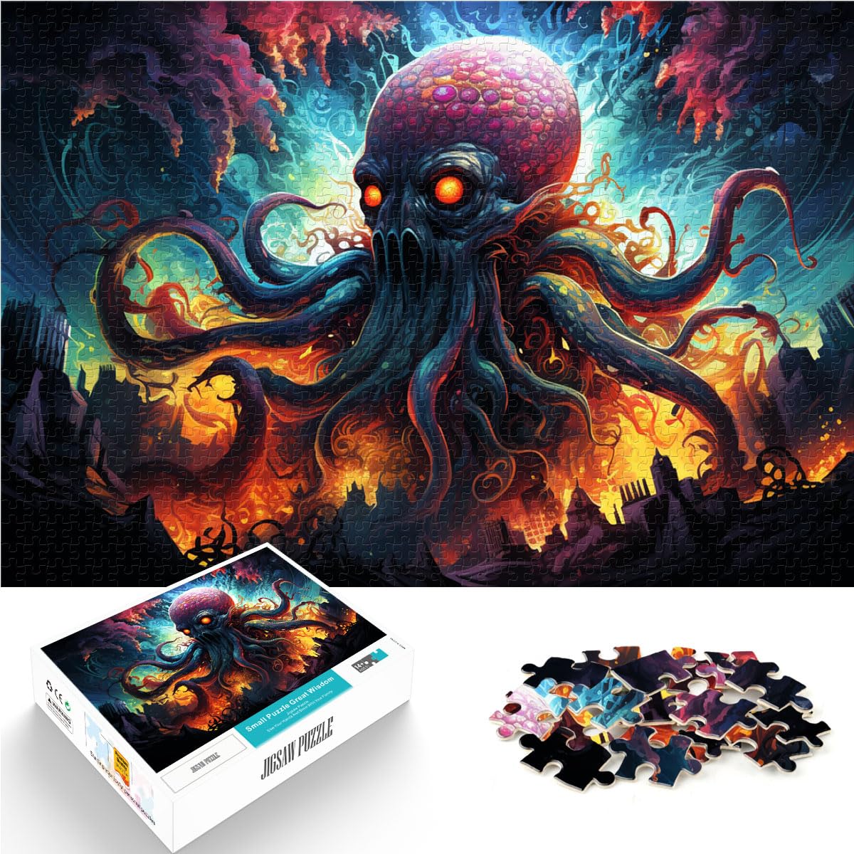 Puzzles Geschenke Spielzeug Psychedelisches buntes Oktopus-Kunstpuzzle für Erwachsene und Ren1000-teiliges Holzpuzzle Heimlernspiele DIY-Spielzeug 1000 Stück (50 x 75 cm)