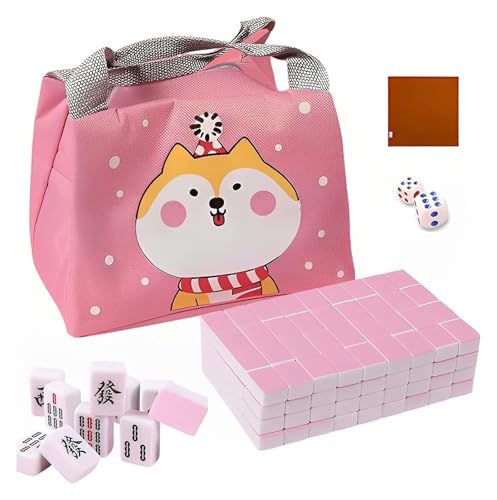 BFVAKBKYT Chinesisch Majong Set, Mahjong-Steine-Set, chinesisches Mahjong, tragbar, Mini, 144 Steine, mit tragbarer Handtasche for Reisen, Familie, Freizeit, Unterhaltung, Mahjong-Tischwürfelspiel