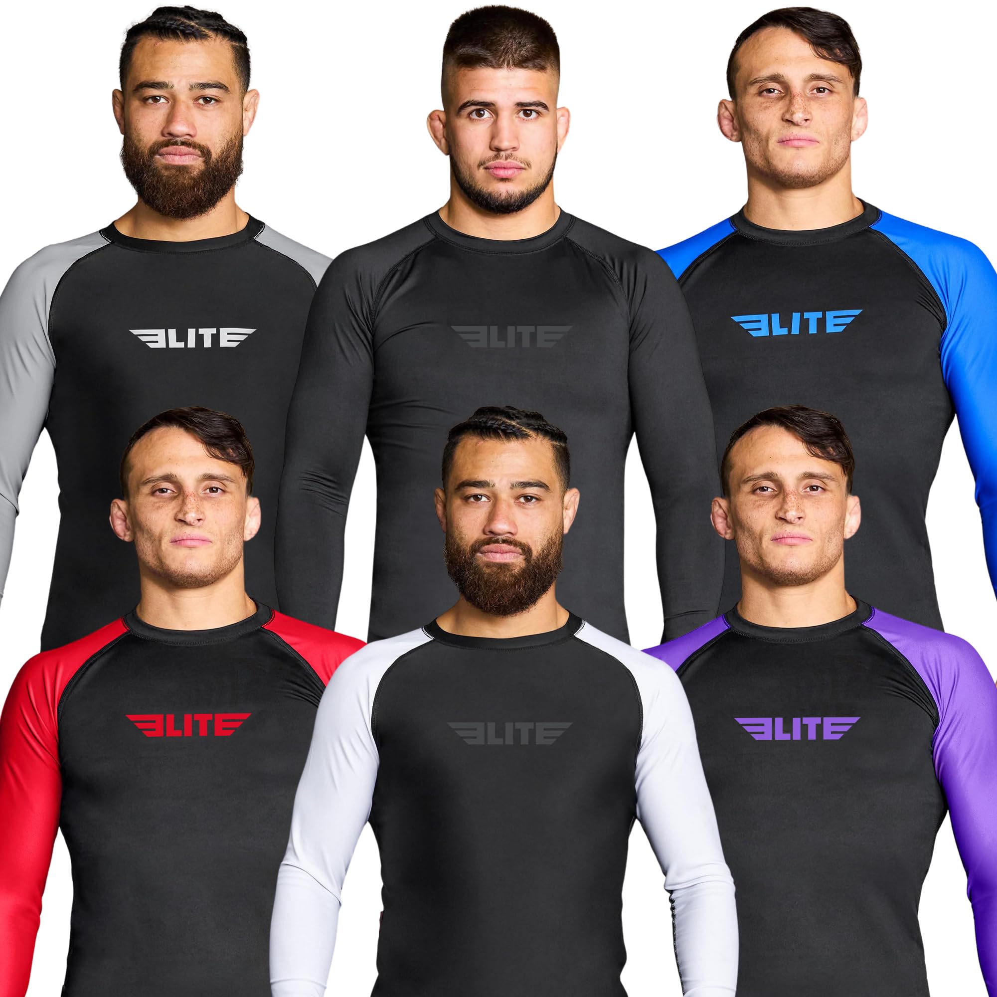 Elite Sports Langärmelige Kompression, für Mma, Bjj, No Gi, Cross-Training, Rashguard, Größe L, Schwarz