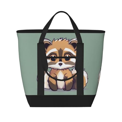 YQxwJL Isolierte Kühltasche mit Cartoon-Motiv und Waschbär-Druck, großes Fassungsvermögen, Einkaufstasche, Reisetasche, Strand, wiederverwendbare Einkaufstasche für Erwachsene, Schwarz, Einheitsgröße