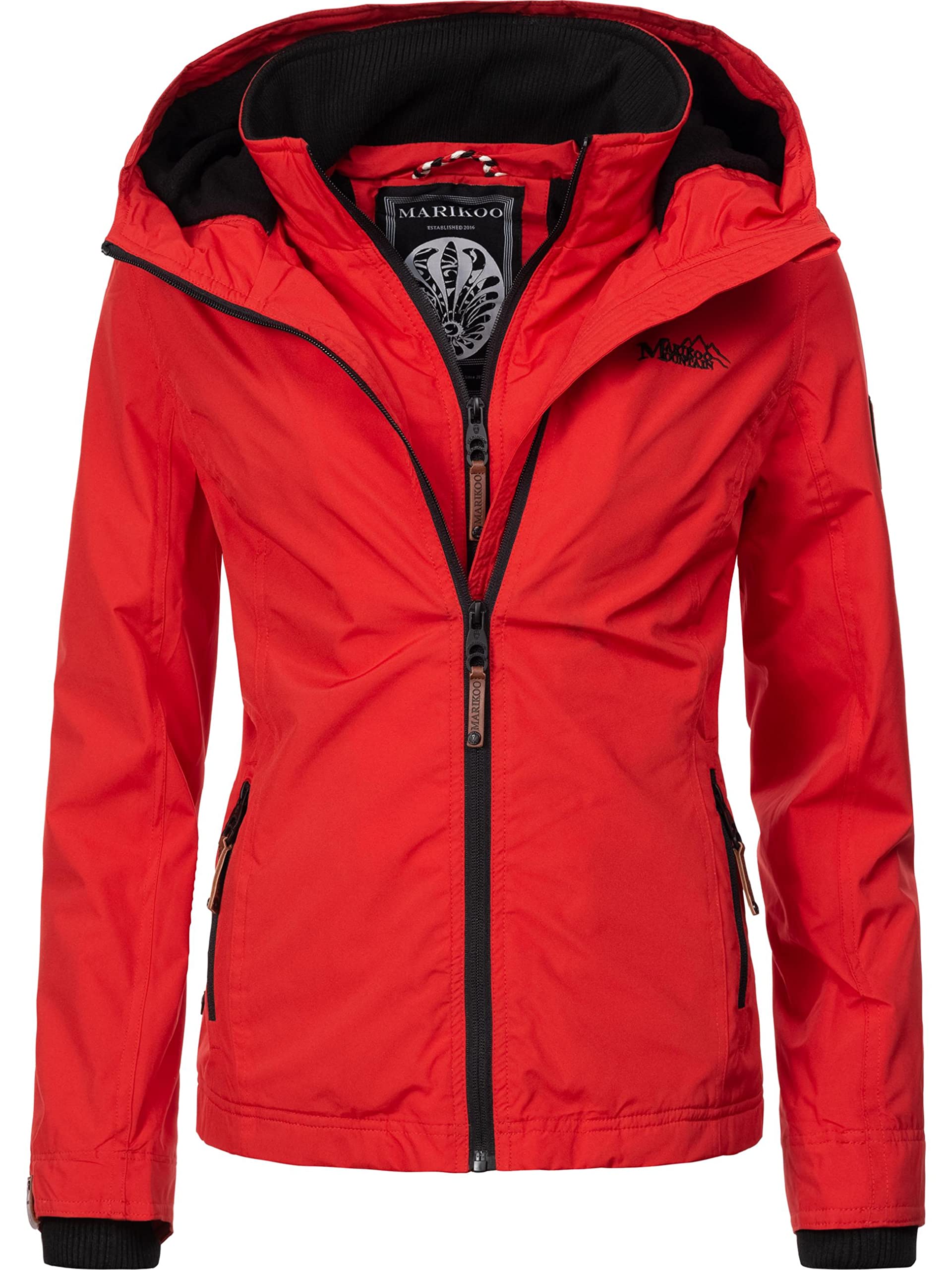 MARIKOO leicht gefütterte Damen Übergangsjacke kurz Outdoor-Jacke mit kuscheligem Fleece-Innenfutter und großer Kapuze Erdbeere Rot Gr. XS