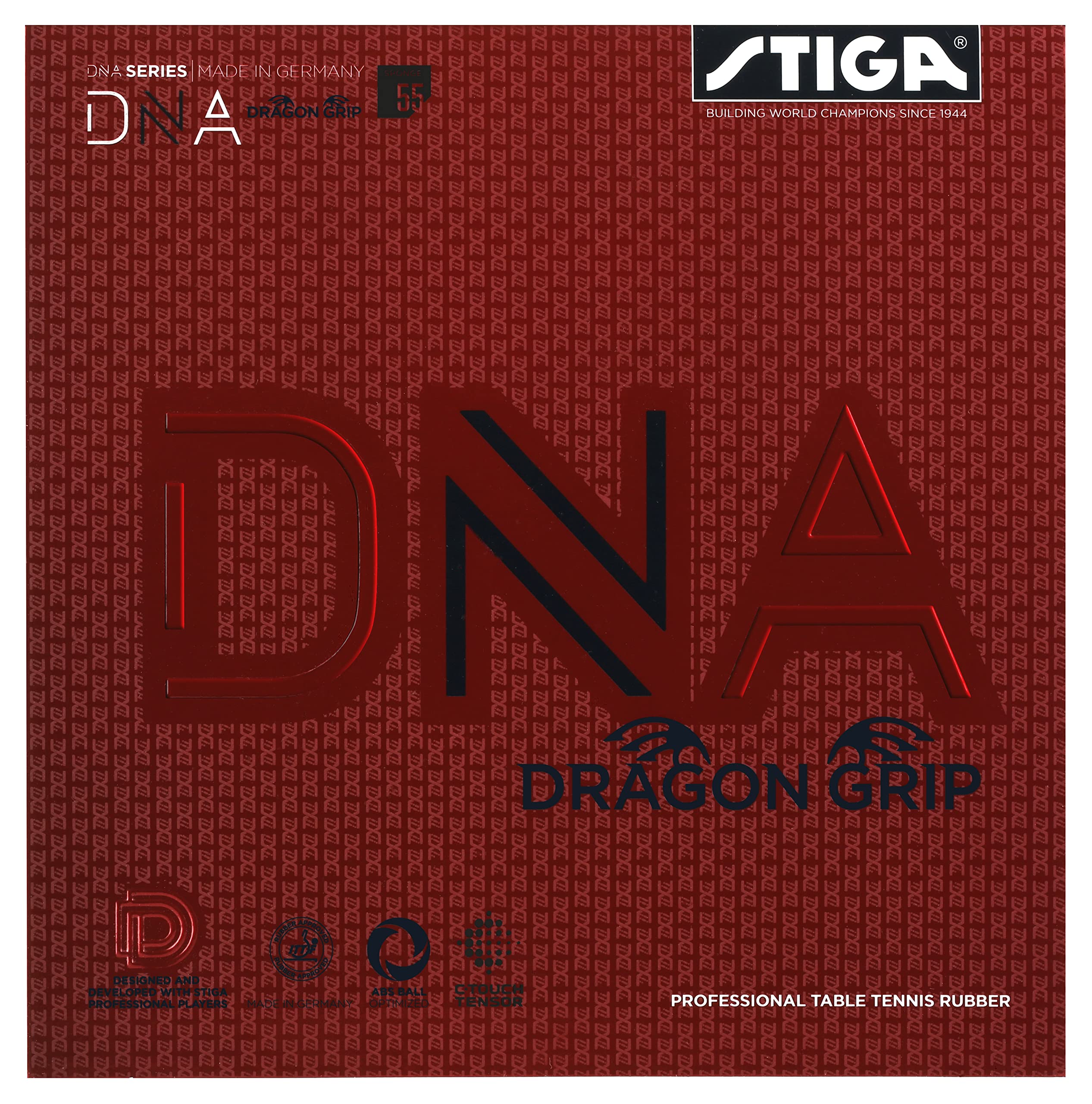 STIGA Tischtennisbelag DNA Dragon Grip 55, 2.3 für maximale Kontrolle und Rotation, Black