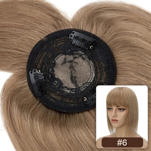 Haartopper für Frauen Haaraufsätze for Frauen mit dünner werdendem Haar, glatter Echthaaraufsatz mit Pony, 8,5 x 8,5 cm, weiche, atmungsaktive indische Haarteile mit 3 Clips Haarteil Topper Toupet Fra