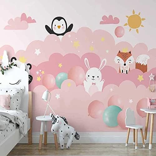 XLMING Cartoon Rosa Luftballon Sonne Tier Kinderzimmer Dekoration 3D Tapete Home Dekoration Wohnzimmer Sofa Schlafzimmer Tv Hintergrund Wand-150cm×105cm