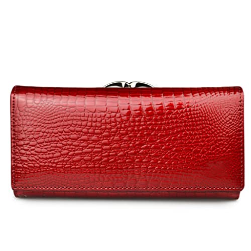 ohodhmnu Damen Tragetasche, Mode Leder Damen Geldbörsen Lange Damen Geldbörse Geldtasche Geldbörsen, rot, Red pocket