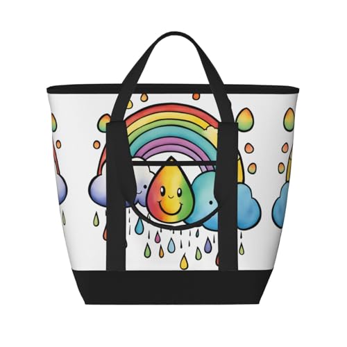 YQxwJL Isolierte Kühltasche mit Regenbogenwolken-Motiv, großes Fassungsvermögen, Einkaufstasche, Reisetasche, Strand, wiederverwendbare Einkaufstasche für Erwachsene, Schwarz, Einheitsgröße